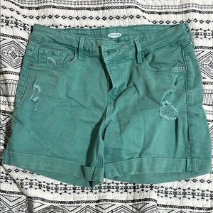 Old Navy Green Jean Shorts with Distressed Details